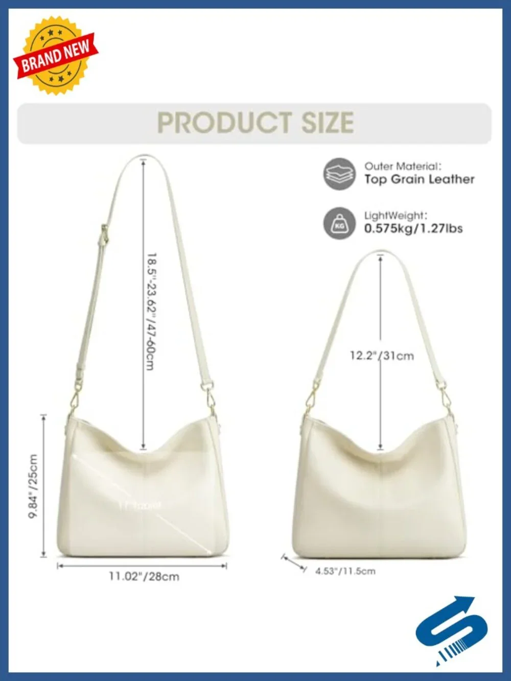 Genuine Leather Hobo Crossbody Bag with 2 Straps Slouchy Shoulder Handbag